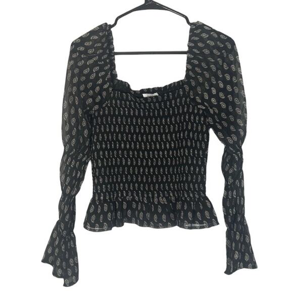 Patrons of Peace Black & White Long Sleeve Puff Sleeve Blouse Women Sz S - Picture 1 of 10